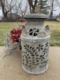 Vintage Milk Can Flower Luminary - Hand Cut